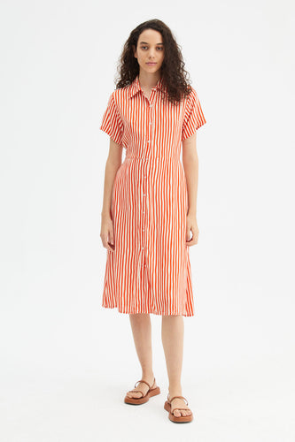 Stripe Print Cut Out Midi Shirt Dress