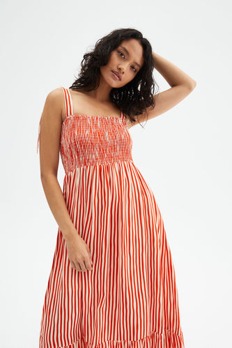 Stripe Print Midi Strappy Dress