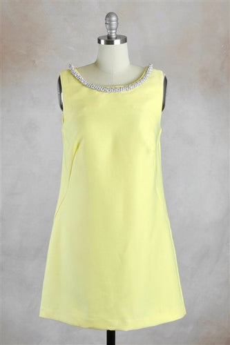 Embellished Woven Shift Dress in Yellow