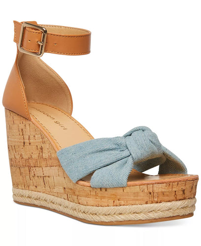 Colette Platform Wedge Sandals in Denim Multi