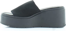 Wesley Platform Wedge Slide Sandals in Black Fabric
