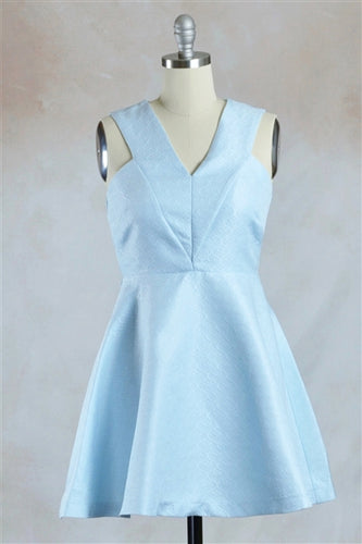 Sleeveless Jacquard Fit and Flare Mini Dress in Powder Blue