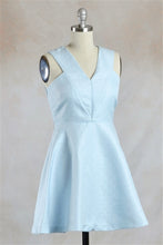 Sleeveless Jacquard Fit and Flare Mini Dress in Powder Blue