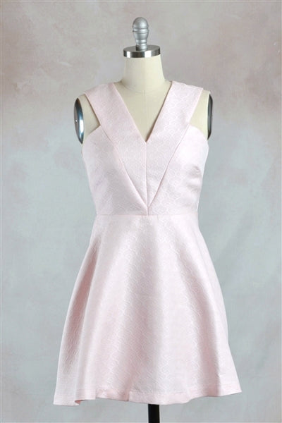 Sleeveless Jacquard Fit and Flare Mini Dress in Baby Pink