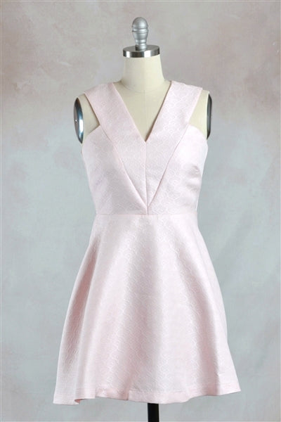 Sleeveless Jacquard Fit and Flare Mini Dress in Baby Pink Sleeveless Jacquard Fit and Flare Mini Dress in Baby Pink