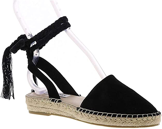 Women's MESA Espadrille Strappy Lace-up Flat Sandals in Black