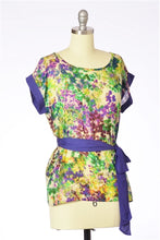 Impressionist Floral Print Lightweight Woven Top Purple Trim