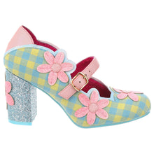 Daisy Dancer Party Heels Mary Jane Shoes in Blue Yellow Gingham Pink Flower